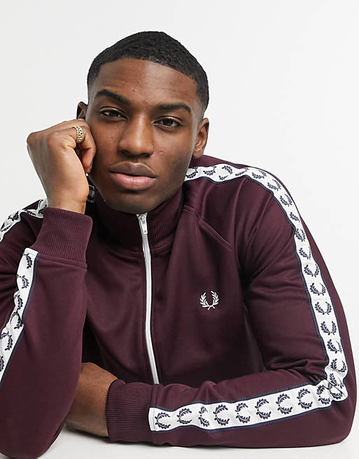 Fred Perry taped track jacket in burgundy