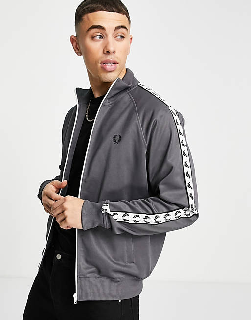 Fred Perry taped track jacket in gunmetal gray