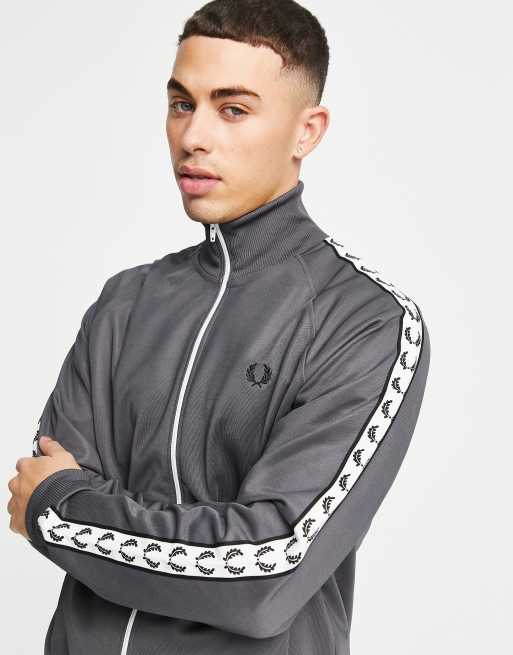 Fred Perry taped track jacket in gunmetal gray