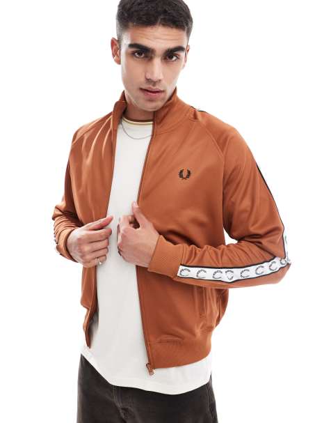 Fred Perry taped track jacket in light brown - view 1