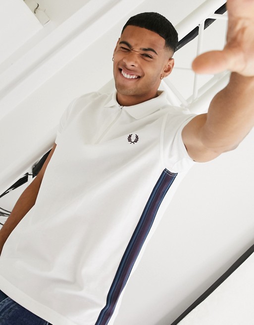 Fred Perry taped zip neck polo in white