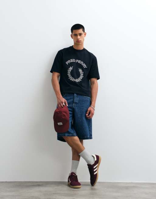 Fred Perry tartan applique logo t-shirt in navy, 2 of 5