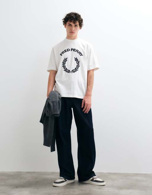 Fred Perry tartan applique logo t-shirt in white, 2 of 5