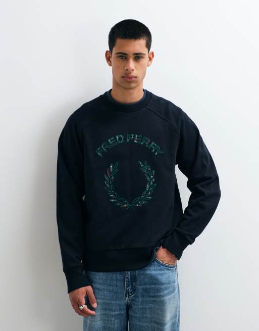 Fred Perry tartan applique sweatshirt in navy, 5 of 5
