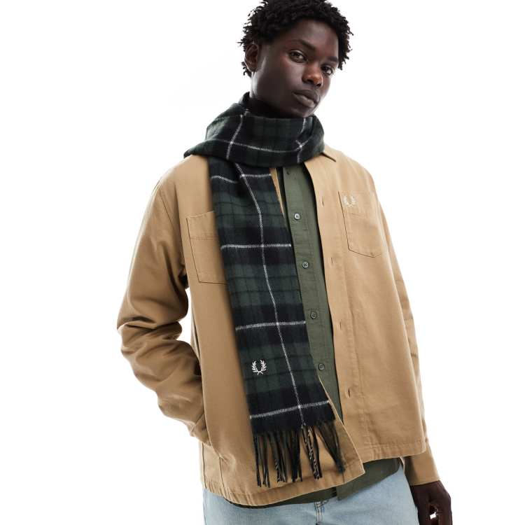 Fred Perry tartan check scarf in green and blue | ASOS