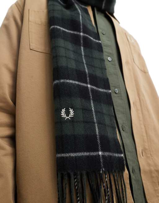 Fred Perry tartan check scarf in green and blue | ASOS