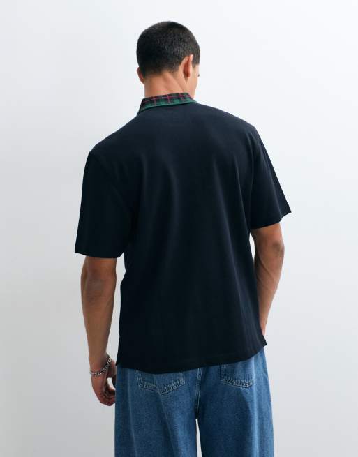 Fred Perry tartan collar polo shirt in navy, 4 of 5