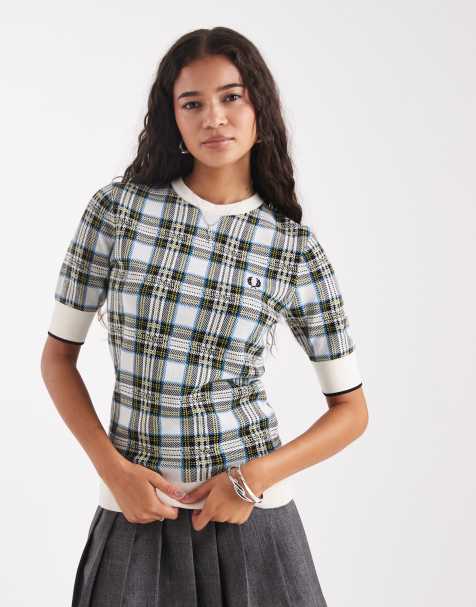 Fred Perry tartan knit t-shirt in green - view 1