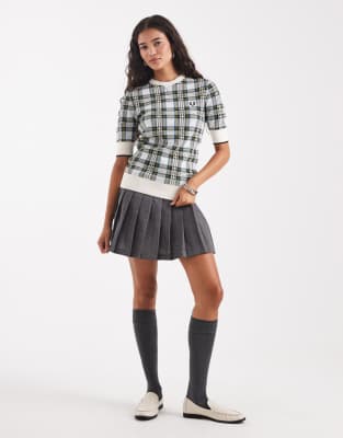 Fred Perry Tartan Knit T-shirt In White