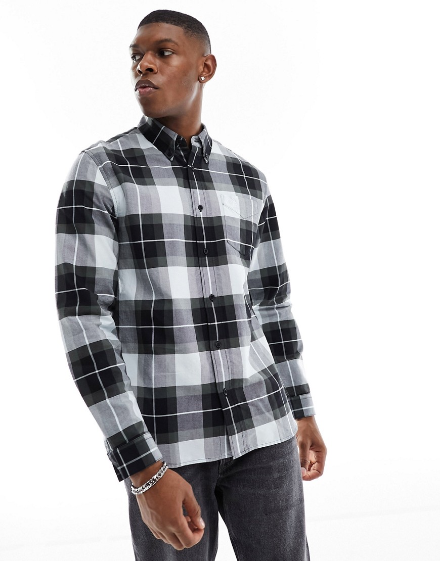 Fred Perry tartan long sleeve shirt in light ice blue