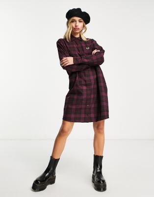 Fred Perry tartan midi shirt dress in red