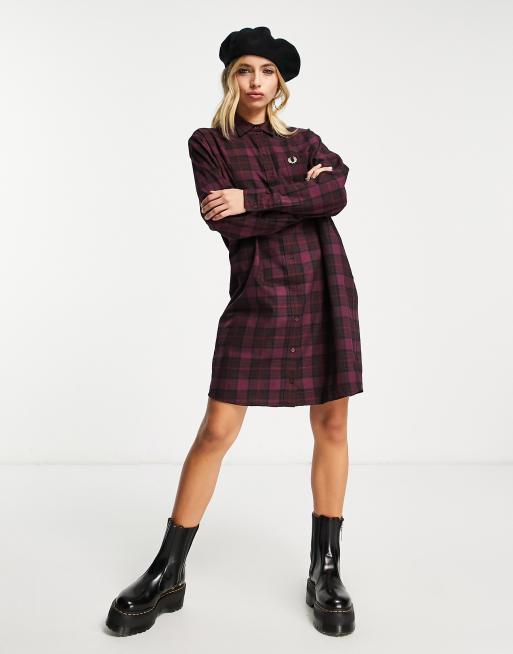 Fred Perry tartan midi shirt dress in red ASOS