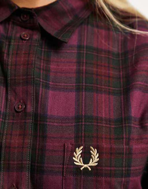 Fred Perry tartan midi shirt dress in red | ASOS