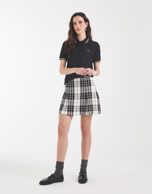 Fred Perry tartan mini skirt in ecru, 3 of 5