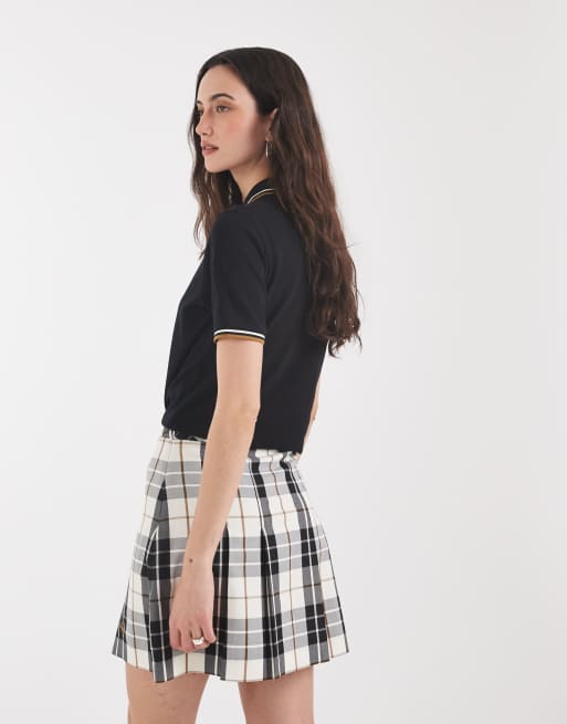 Fred Perry tartan mini skirt in ecru, 4 of 5