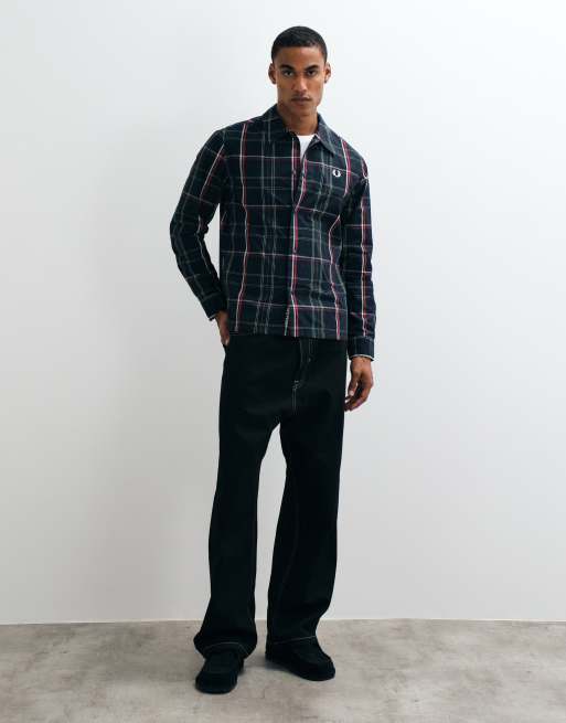 Fred Perry tartan overshirt in navy, 3 of 5