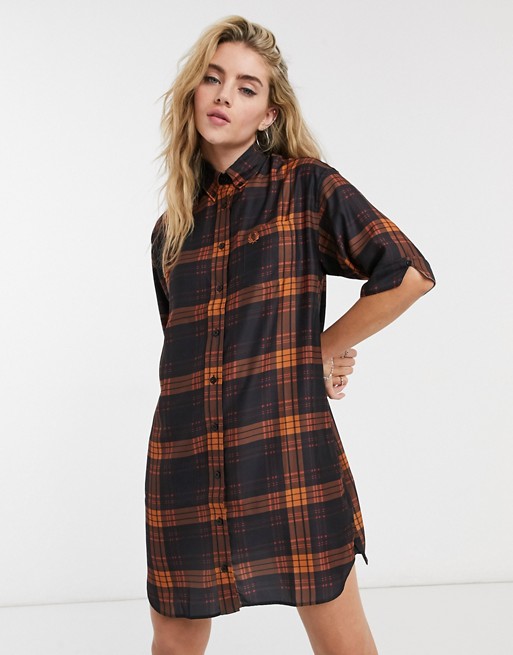 Fred Perry tartan oversized shirt dress in navy and orange