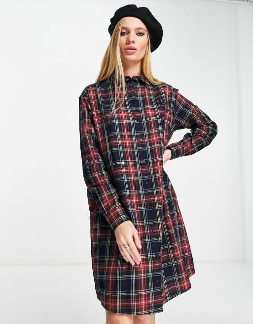 Fred Perry tartan shirt dress in black