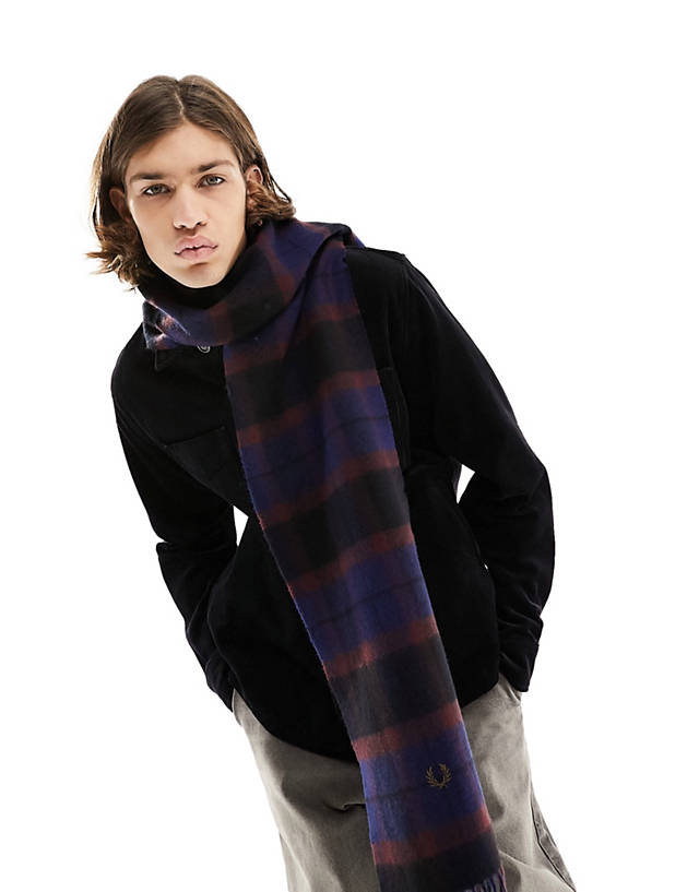 Fred Perry - tartan wool scarf in blue