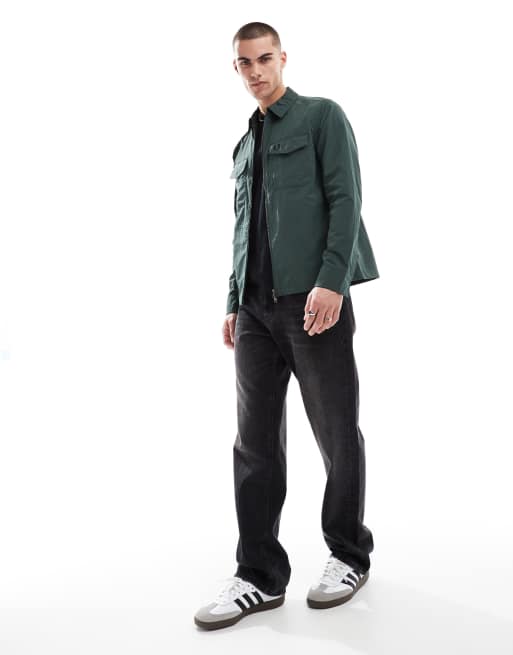 Fred Perry technical zip through overshirt in dark green