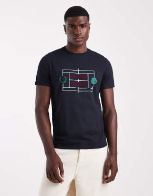 Fred Perry tennis court print t-shirt in navy