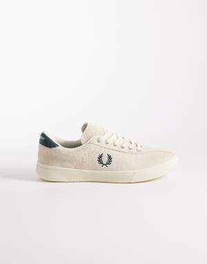 Fred Perry Tennis logo suede leather trainer in ecru