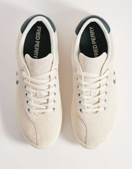 Fred Perry Tennis logo suede leather trainer in ecru, 3 of 5