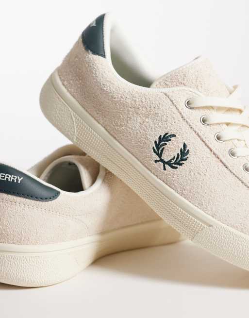 Fred Perry Tennis logo suede leather trainer in ecru, 4 of 5