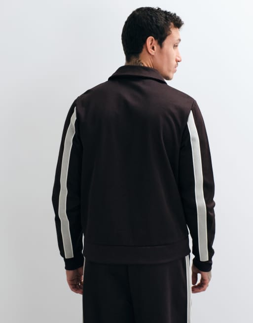Fred Perry tennis net tape co-ord track jacket in dark brown, 4 of 5