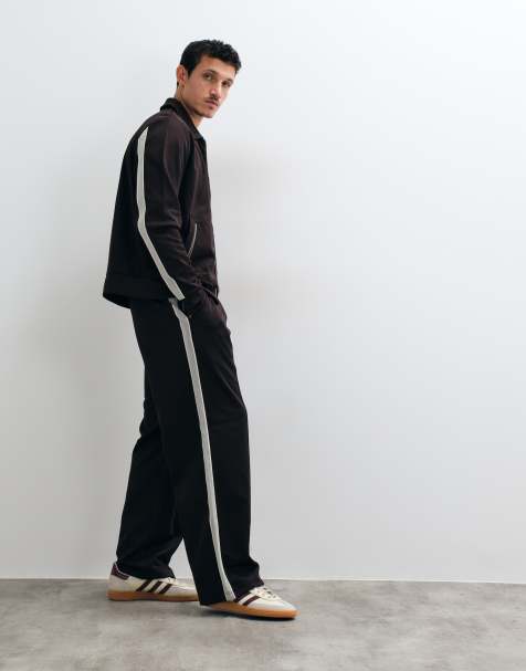 Fred Perry tennis net tape co-ord trackbroek in donkerbruin - view 1