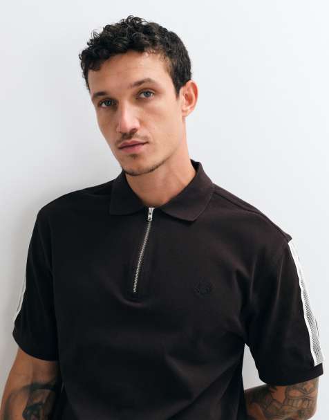 Fred Perry tennis net tape polo shirt in dark brown - view 1