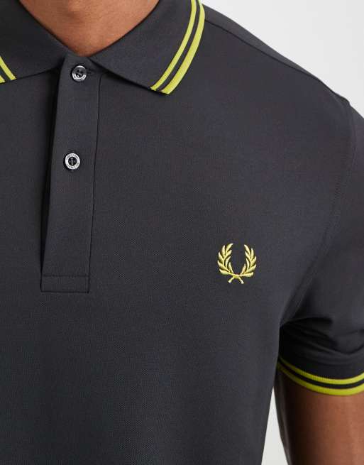Fred Perry Tennis performance twin tipped logo polo shirt in dark grey, 3 of 5