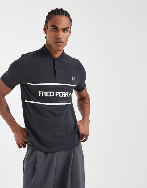 Fred Perry text logo graphic polo shirt in grey - view 1
