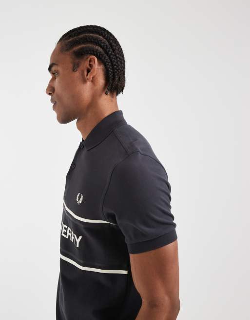 Fred Perry text logo graphic polo shirt in grey, 5 of 5