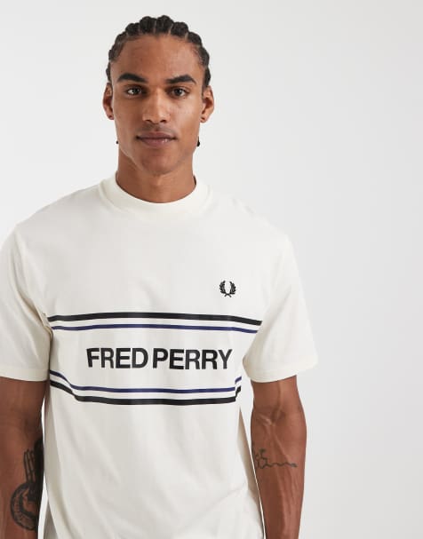 Fred Perry text logo graphic t-shirt in ecru - view 1