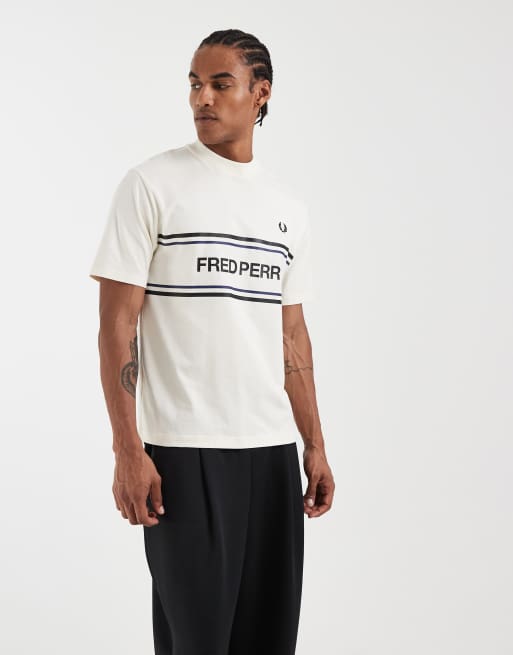 Fred Perry text logo graphic t-shirt in ecru, 2 of 5