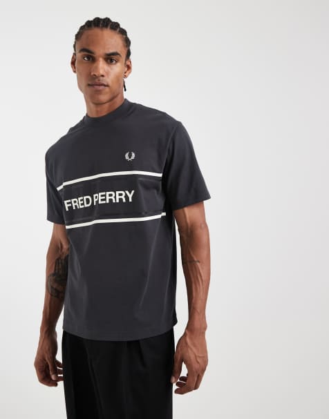Fred Perry text logo graphic t-shirt in grey - view 1
