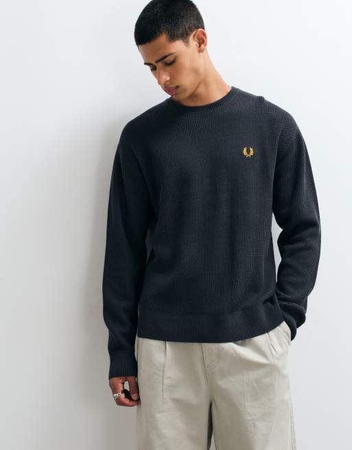 Fred Perry textured jumper in dark grey, 3 of 5