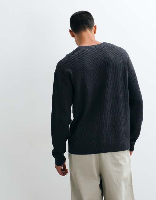 Fred Perry textured jumper in dark grey, 4 of 5