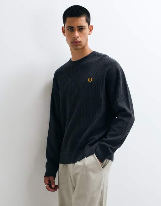 Fred Perry textured jumper in dark grey, 5 of 5