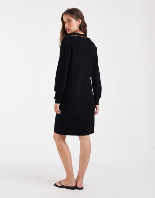 Fred Perry textured kniited shirt dress in black, 4 of 4
