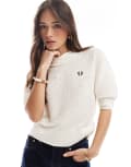 [Fred Perry] Fred Perry textured knit high neck top in ecru-White 34 Ecru