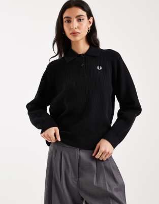 Fred Perry Textured Knit Shirt In Black