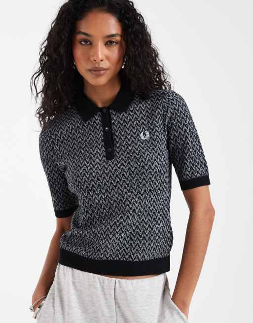 Fred Perry textured knitted polo shirt in black, 2 of 4