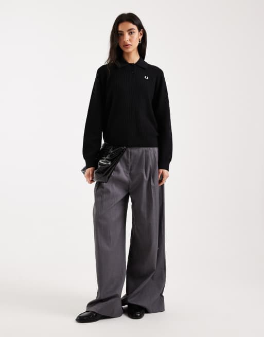 Fred Perry textured knitted shirt in black, 4 of 4