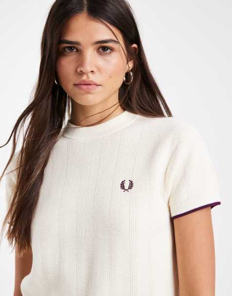 Fred Perry textured knitted t-shirt in ecru - view 1