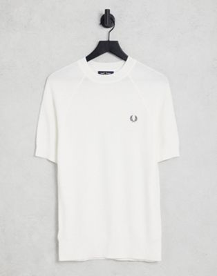 Fred Perry textured knitted t-shirt in white