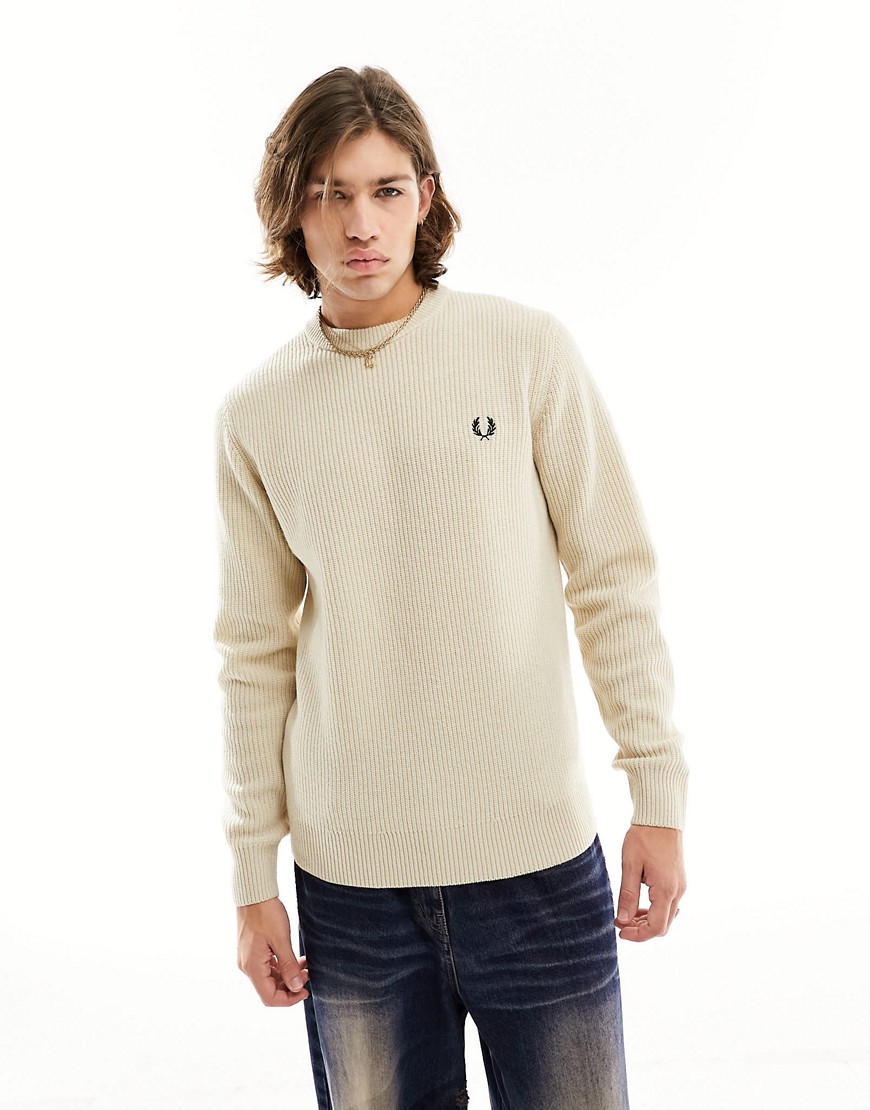 Fred Perry textured lambswool jumper in oatmeal-Neutral