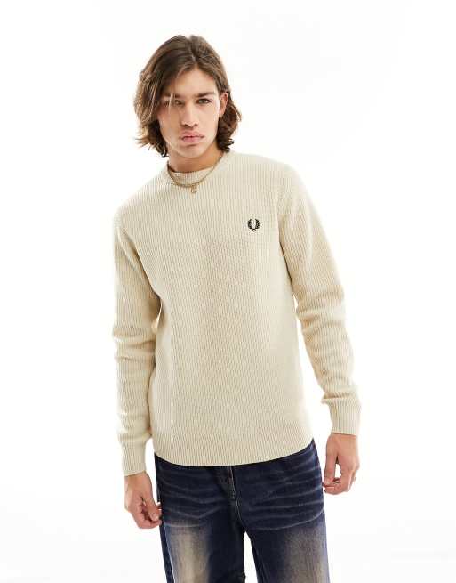 Fred Perry textured lambswool jumper in oatmeal | ASOS