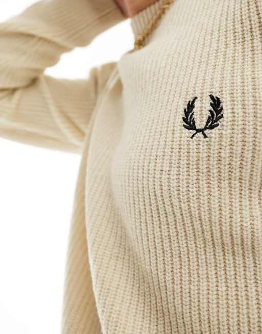 Fred Perry textured lambswool sweater in oatmeal